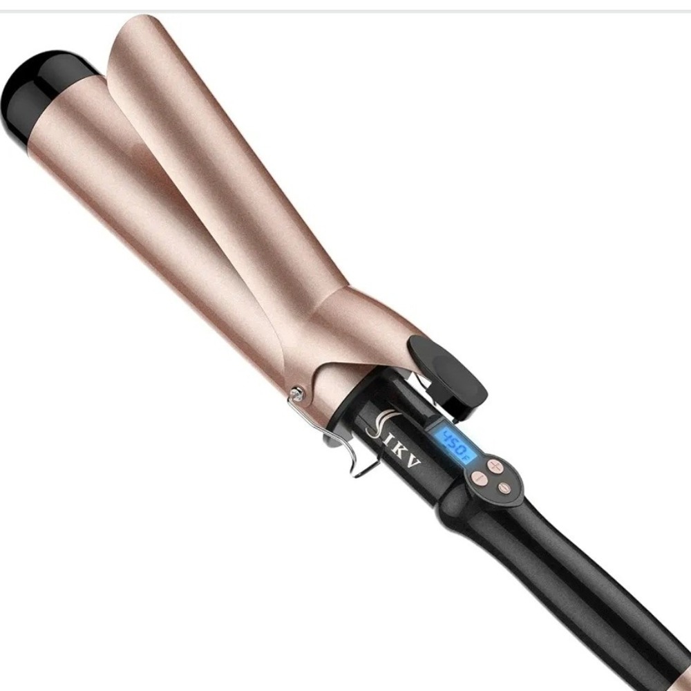 IKV Curling Iron Womens 2 Inch Black Gold Ceramic Extra Long Barrel Waves NWT